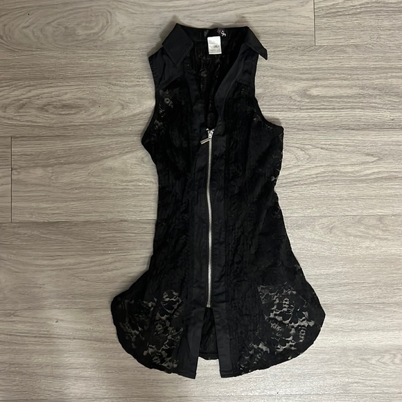 Oh Yes Tops - OH YES Black Lace Zippered Corset Top Gothic Collared Tank